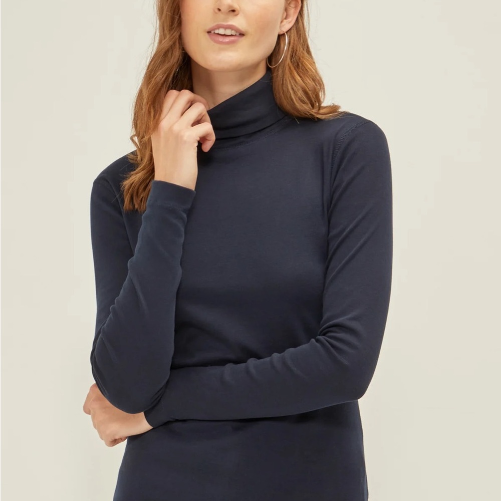 THREE DOTS | Long Sleeve Navy Blue Turtle Neck
